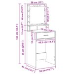 vidaXL Toaletný stolík s LED osvetlením, dymený dub, 50x41x135 cm – Obrázok 13