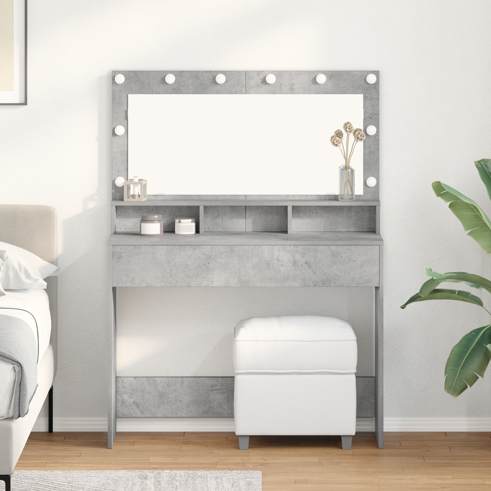 865103_1.jpg vidaXL Toaletný stolík s poličkou Betónová šedá 100 x 41 x 135 cm – Obrázok 1