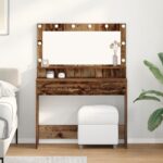 vidaXL Toaletný stolík s LED svetlami - Vintage drevo - 100x41x135 cm