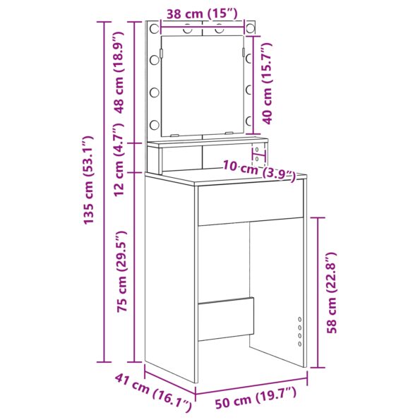 865125_11.jpg vidaXL Toaletný stolík s LED svetlami - Staré drevo, 50x41x135 cm – Obrázok 11