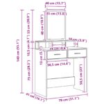 vidaXL Toaletný stôl Čierny dub MDF a sklo 79 x 41 x 140 cm – Obrázok 11