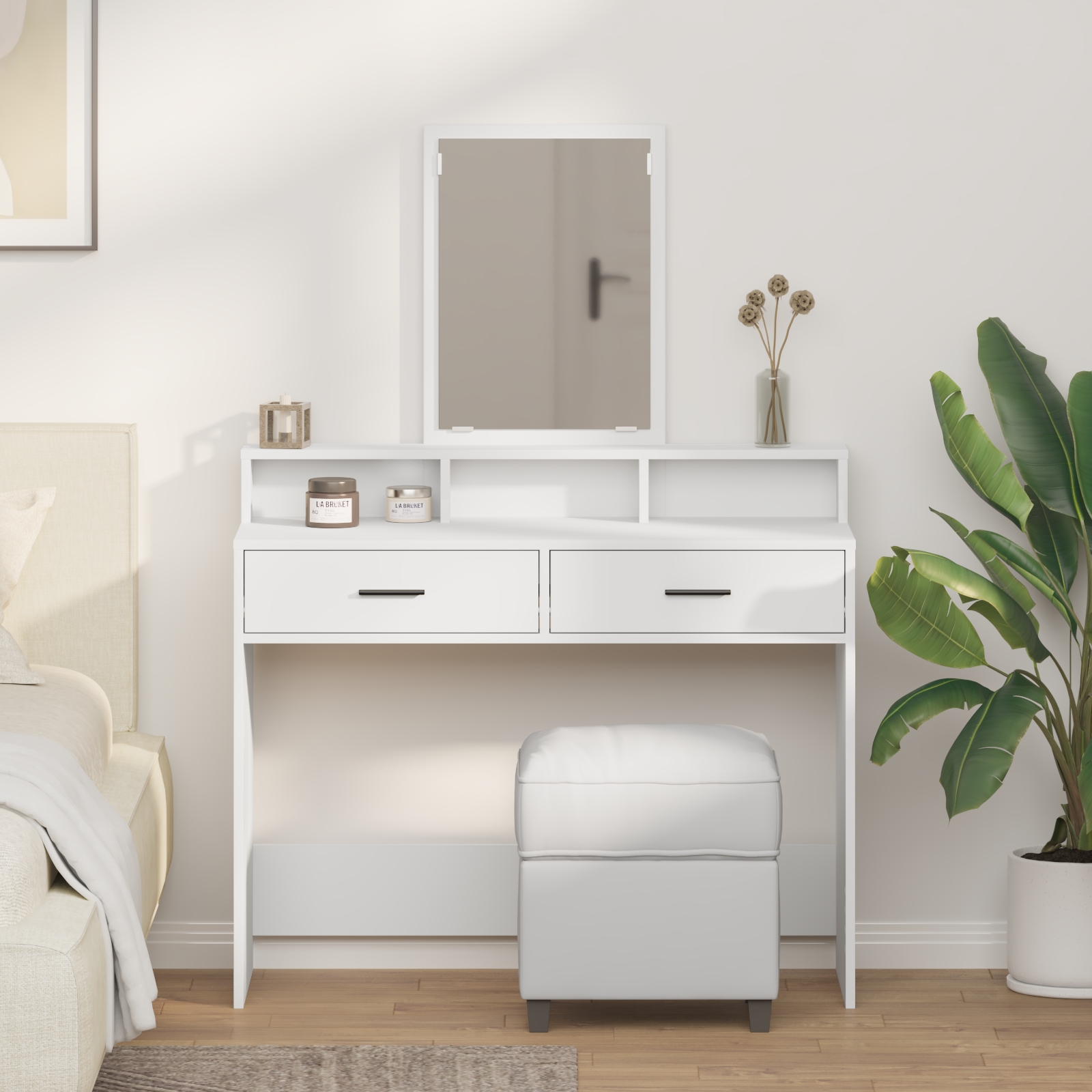 865145_1.jpg vidaXL Toaletný stolík Biela 100 x 41 x 140 cm Kompozitné drevo – Obrázok 1