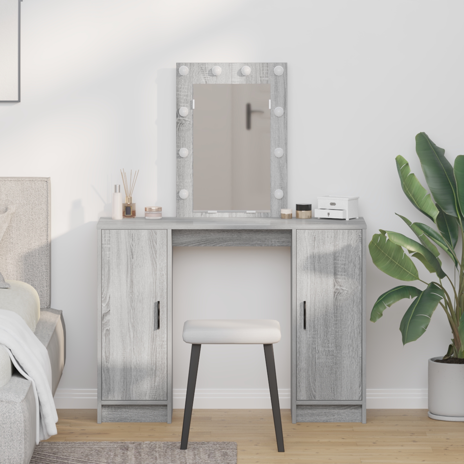 865186_1.jpg vidaXL Toaletný stolík Sivá 102 x 33 x 135 cm Kompozitné drevo – Obrázok 1