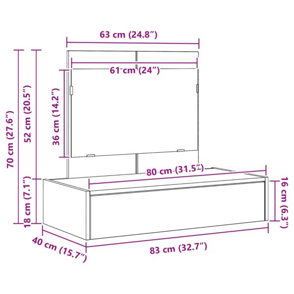 vidaXL Závesný toaletný stôl Čierny dub 83x40x70 cm – Obrázok 12