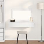 vidaXL Nástenný zrkadlový toaletný stolík Biela 100x40x70 cm
