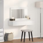 vidaXL Nástenný zrkadlový toaletný stolík Biela 100x40x70 cm – Obrázok 4