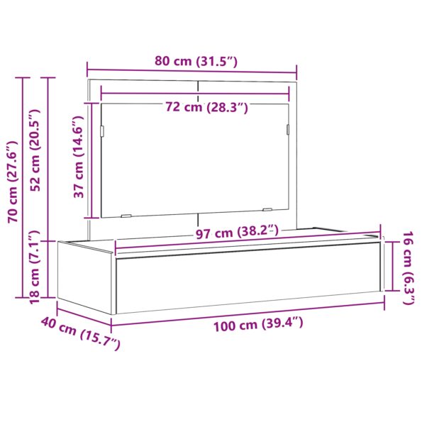 vidaXL Nástenný toaletný stolík Staré drevo 100x40x70 cm – Obrázok 12