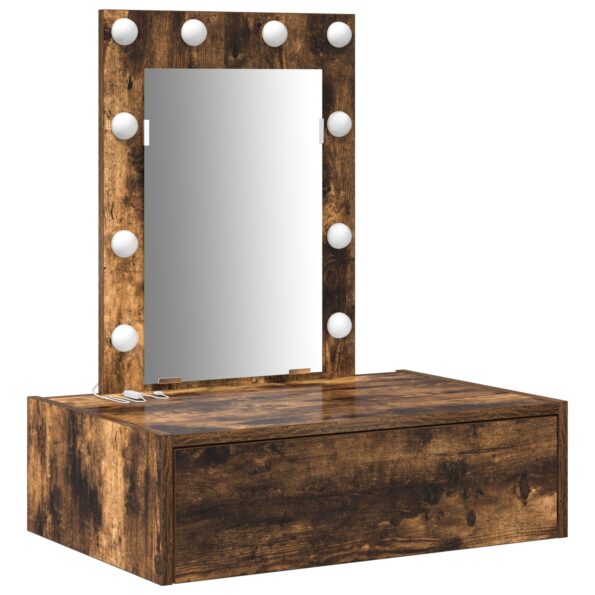 vidaXL Nástenný toaletný stolík so svetlami v dymenom dube – Obrázok 2