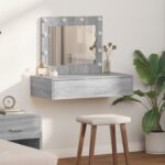 vidaXL Nástenný toaletný stolík s LED svetlami Šedá Sonoma