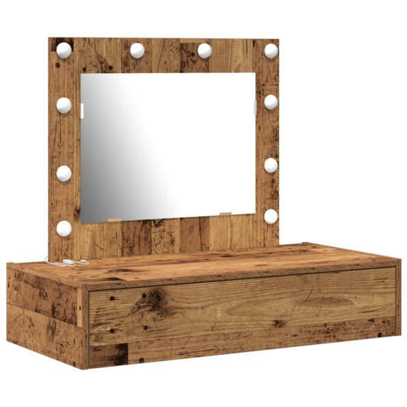 vidaXL Nástenný toaletný stolík s LED svetlami Staré drevo – Obrázok 2