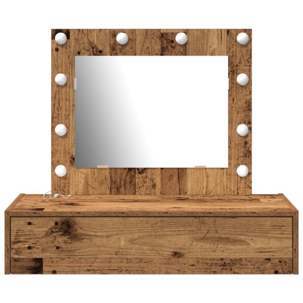 vidaXL Nástenný toaletný stolík s LED svetlami Staré drevo – Obrázok 5