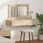 vidaXL Nástenný toaletný stôl s LED svetlami Sonoma Dub