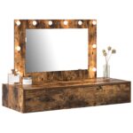 vidaXL Nástenný toaletný stolík s LED svetlami Dymený dub – Obrázok 3