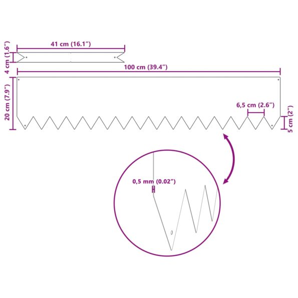 vidaXL Okraje trávnika 30 ks Čierna 100x0,5x20 cm Oceľ – Obrázok 5