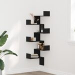 vidaXL Rohová polica Čierna Dub 45x45x147 cm Drevný materiál