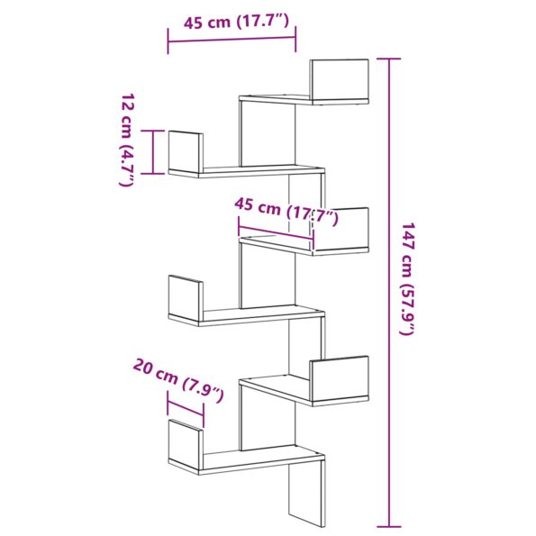 vidaXL Rohová polica Čierna Dub 45x45x147 cm Drevný materiál – Obrázok 8