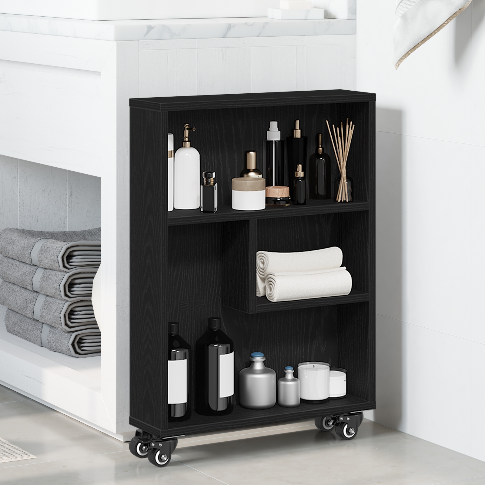 868090_1.jpg vidaXL Úzky úložný vozík Čierny dub 48 x 13 x 68 cm – Obrázok 1