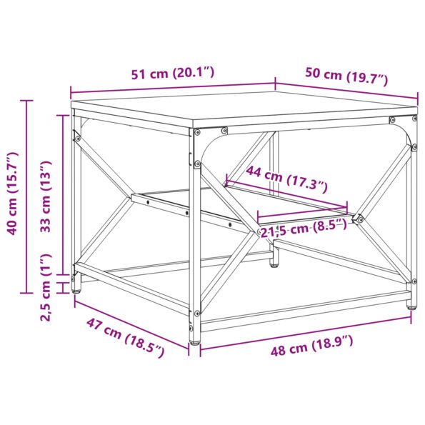 vidaXL Konferenčný stolík s policou - Šedý sonoma - 51x50x40 cm - Z kompozitného dreva – Obrázok 10