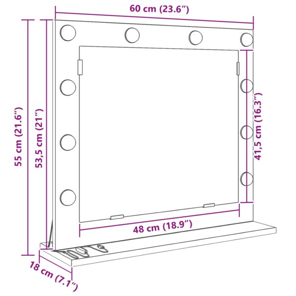 vidaXL Kozmetické zrkadlo s LED osvetlením Šedá Sonoma 60x55x18 cm – Obrázok 9