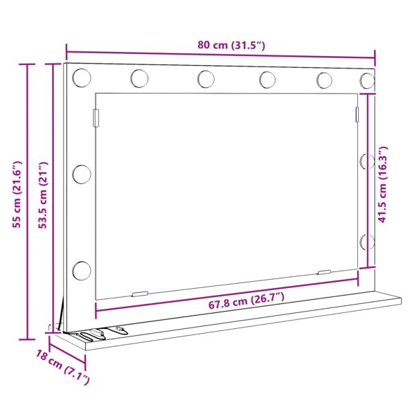 VidaXL toaletné zrkadlo Sonoma dub Kompozitné drevo, Sklo 80 x 55 x 18 cm – Obrázok 9