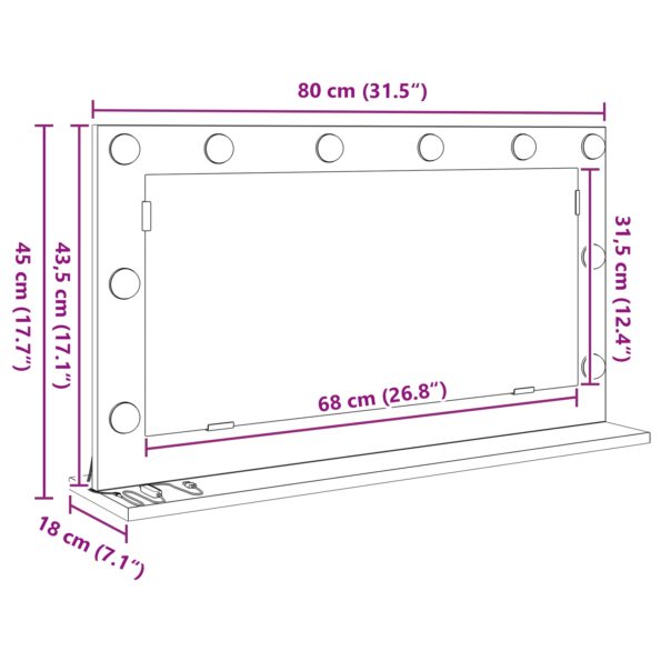 vidaXL Zrkadlo s LED svetlami Čierny dub 80x45x18 cm – Obrázok 9