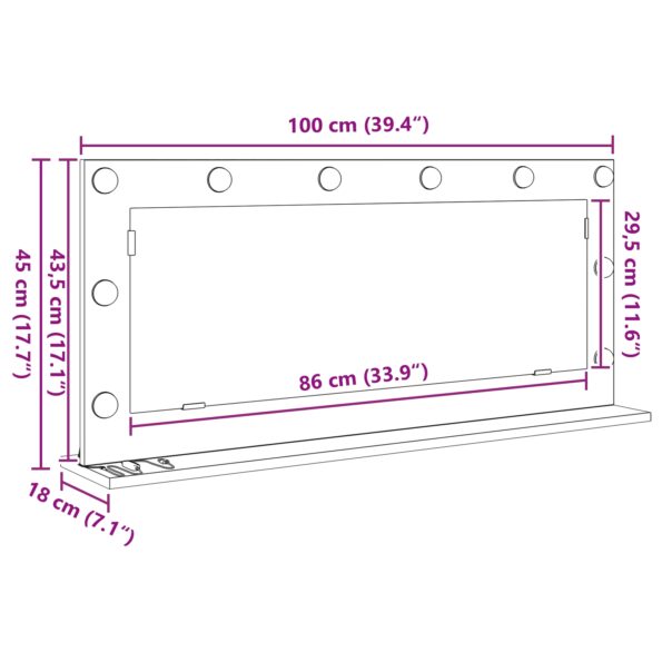 vidaXL Zrkadlo s LED svetlami Čierny dub 100x45x18 cm – Obrázok 9
