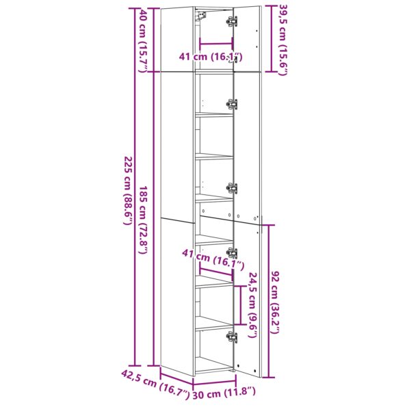 vidaXL Highboard Čierna Dub 30x42,5x185 cm Kompozitné Drevo – Obrázok 12