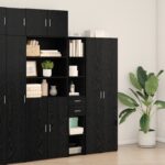 vidaXL Highboard Čierna Dub 30x42,5x185 cm Kompozitné Drevo – Obrázok 4