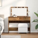 vidaXL Toaletný stôl s LED Staré drevo 100x40x120 cm