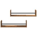 vidaXL Nástenné police 2 kusy Staré drevo 60x16x14 cm Umelý materiál – Obrázok 6