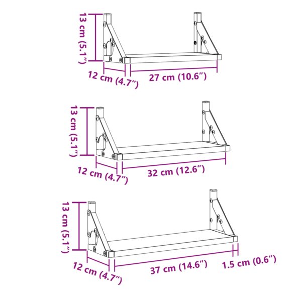 vidaXL 3-dielna polica na stenu čierny dub z drevotriesky – Obrázok 10