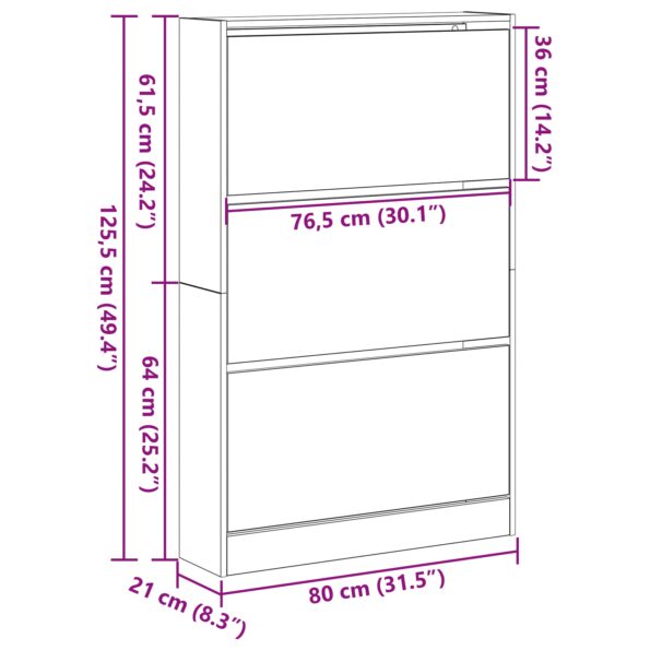vidaXL Kabinet na topánky Staré drevo 80x21x125,5 cm Zhotovené z drevotriesky – Obrázok 11