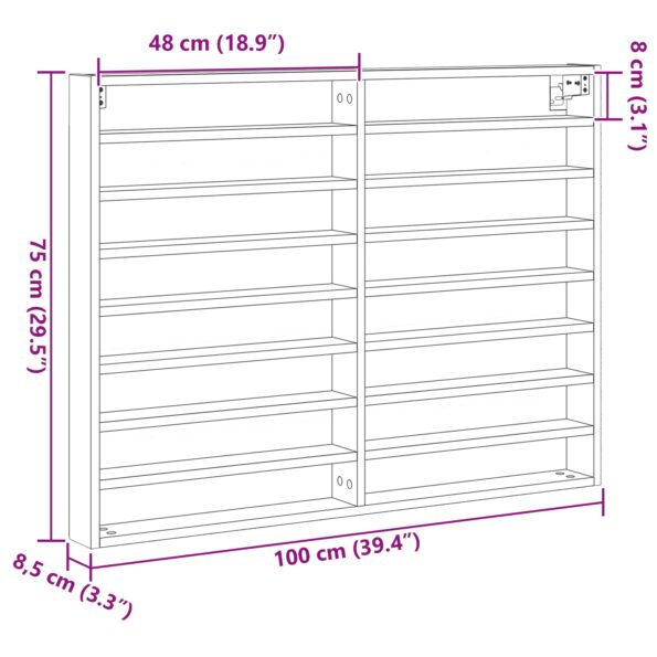 vidaXL Vitrína Kabinet Artisan Dub 100x8,5x75 cm Zložené drevo – Obrázok 10