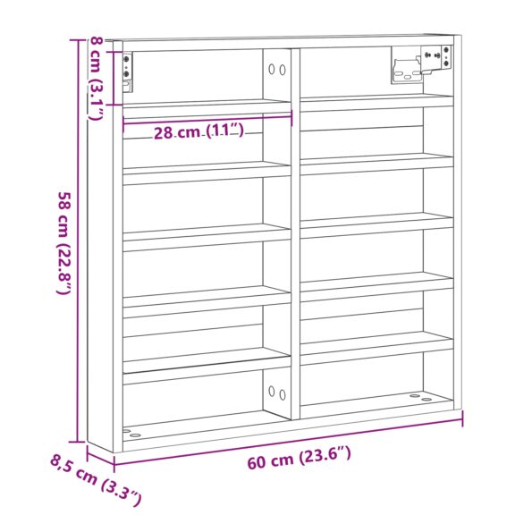 vidaXL Vitrine Cabinet Staré Dřevo 60x8,5x58 cm Zkonstruované Dřevo – Obrázok 10