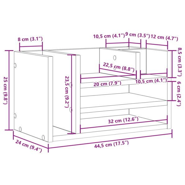 vidaXL organizér na stôl z čierneho dubu 44.5x24x25 cm z lamino dreva – Obrázok 9