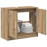 vidaXL Skriňa na umývadlo Dubová dyha 63x29x55 cm Inžinierske drevo – Obrázok 3