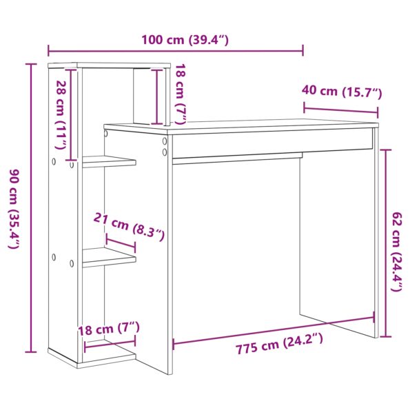 vidaXL Počítačový stôl Čierny dub Inžinierske drevo, dyha čierneho duba – Obrázok 9