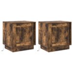 vidaXL Nočné stolíky s LED svetlami 2 ks Dymené dub 44x34,5x45 cm – Obrázok 2