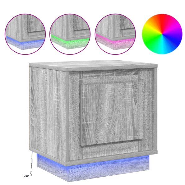 vidaXL Nočný stolík s LED svetlami Šedý Sonoma 44x34,5x45 cm – Obrázok 4