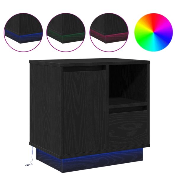 vidaXL Nočný stolík s LED čierny dub 50x34,5x50 cm – Obrázok 4