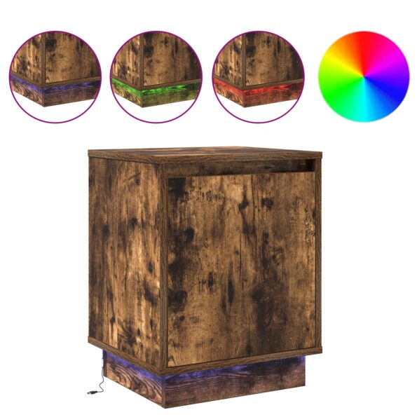 vidaXL Nočný stolík s LED svetlami Dymený dub 39x34,5x50 cm – Obrázok 4