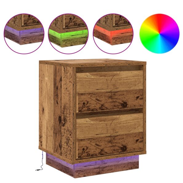vidaXL Nočný stolík s LED svetlami Staré drevo 39x34.5x50 cm – Obrázok 4