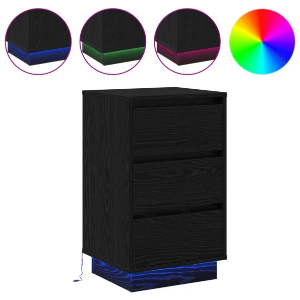 vidaXL Nočný stolík s LED čierna dubová 39x34,5x65 cm kompozitné drevo – Obrázok 4