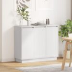 vidaXL Komoda s LED Biela 90x32x75 cm Z masívu