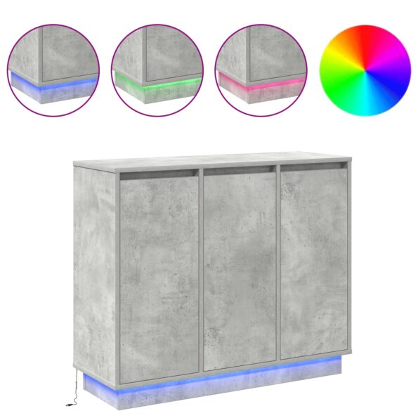 vidaXL Bočný stolík s LED, betónový šedý, 90x32x75 cm z inžinierskeho dreva – Obrázok 4