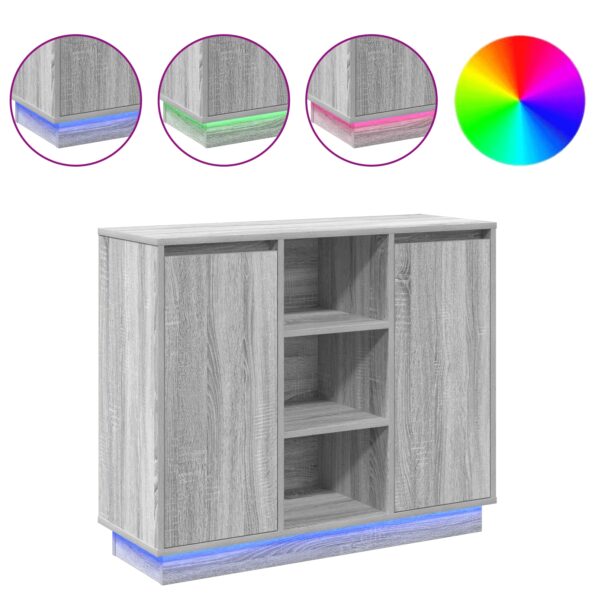 vidaXL Komoda s LED Šedá Sonoma 90x32x75 cm Zložené drevo – Obrázok 4