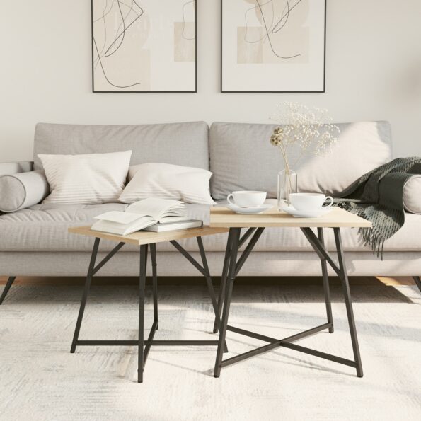 vidaXL Stolik 2 ks Sonoma Dub, kompozitné drevo a kov – Obrázok 4