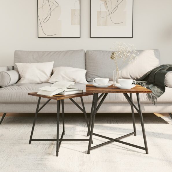 vidaXL Bočný stôl 2 ks, dymený dub, inžinierstvo a kov – Obrázok 4