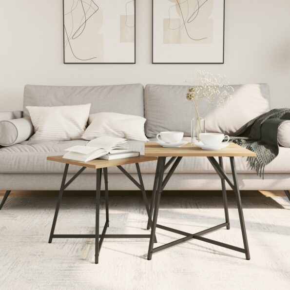 vidaXL Súprava dvoch bočných stolov z remeselného dubu a kovu – Obrázok 4