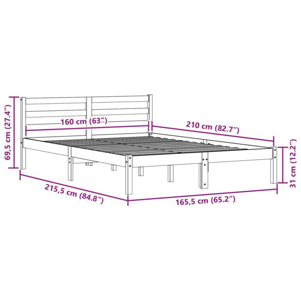 vidaXL Rám postele s čelom Biela 160x210 cm Pevné drevo borovica – Obrázok 8